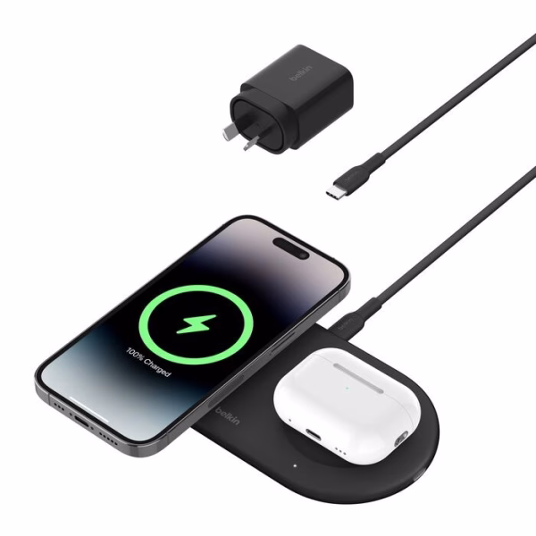 Belkin BoostCharge Pro 2-in-1 Magnetic Wireless Charging Pad 15W With Qi2 - Black (WIZ021auBK)