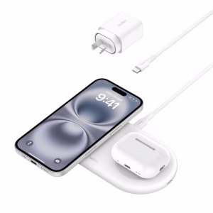 Belkin BoostCharge Pro 2-in-1 Magnetic Wireless Charging Pad 15W With Qi2 - White (WIZ021auWH)