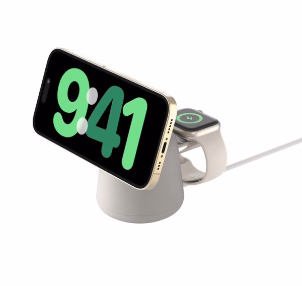 Belkin BoostCharge Pro 2-in-1 Magnetic Wireless Charging Dock 15W with Qi2 - Sand (WIZ027auH37)