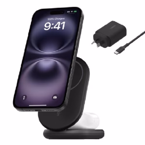 Belkin BoostCharge 2-in-1 Magnetic Wireless Foldable Charger with Qi2 15W-Black (WIZ028auBK)