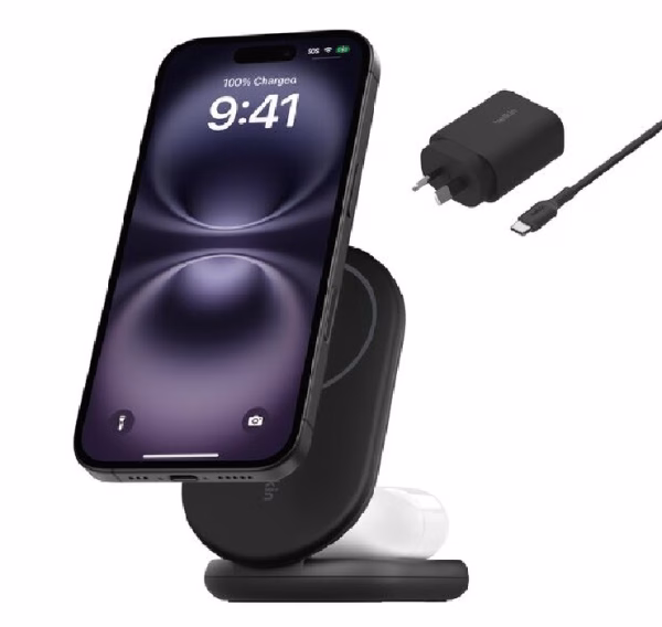 Belkin BoostCharge 2-in-1 Magnetic Wireless Foldable Charger with Qi2 15W-Black (WIZ028auBK)