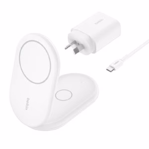 Belkin BoostCharge 2-in-1 Magnetic Wireless Foldable Charger with Qi2 15W - White (WIZ028auWH)