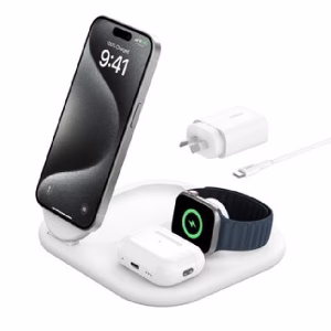 Belkin BoostCharge 3-in-1 Magnetic Wireless Foldable Charger with Qi2 15W - White (WIZ029auWH)