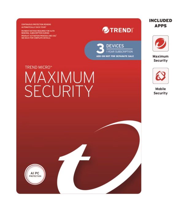 Trend Micro Maximum Security (3 Devices) 1 Year Add