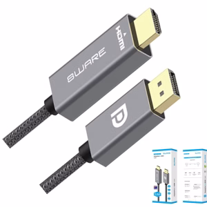 8ware 1m DisplayPort DP to HDMI Male to Male Adapter Converter Cable Retail Pack 1080P Nylon Braide for Video Card PC Notebook to Monitor Projector TV