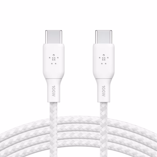 Belkin BoostCharge Braided USB-C to USB-C Cable (2M) - White (CAB014bt2MWH)