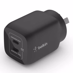 Belkin BoostCharge Pro 65W USB-C (PD 3.0) PPS Dual GaN Wall Charger - Black (WCH013auBK)