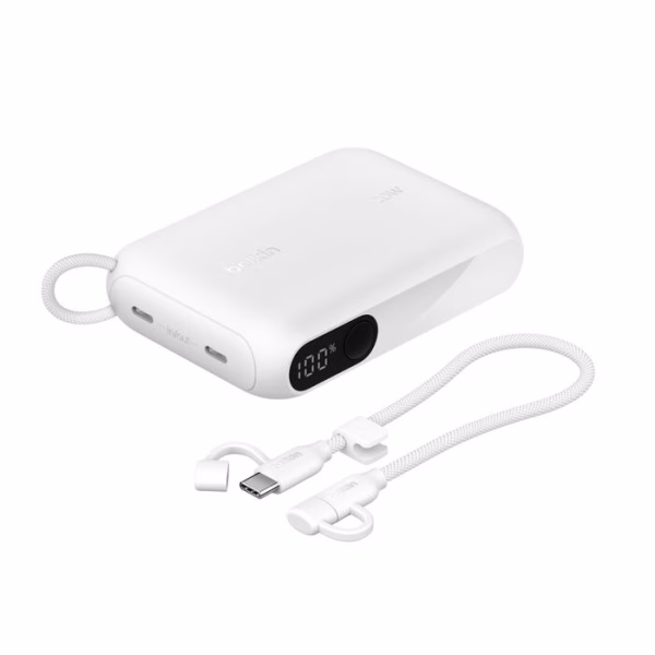 Belkin BoostCharge Power Bank 10K with Display + USB-C to USB-C Cable 60W (15CM) - White (MPA-BPB027FQWH)