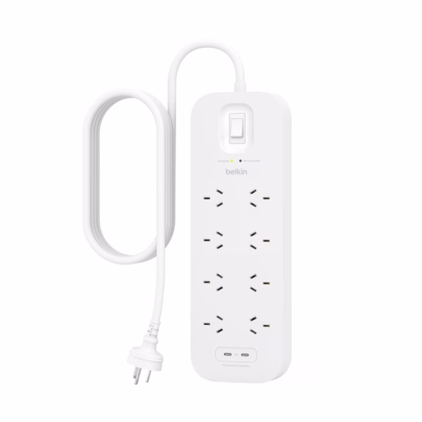 Belkin Connect 8-Outlet Surge Protector with Dual USB-C 30W Ports - White (SRB004AU2M)