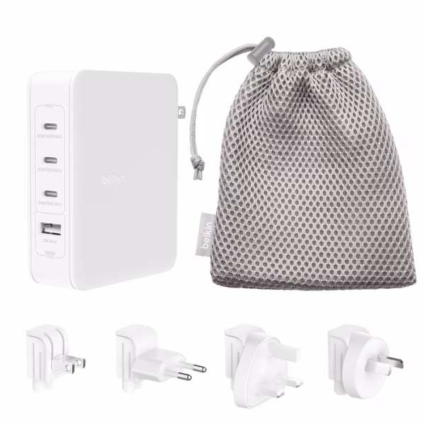 Belkin BoostCharge Pro 140W USB-C (PD 3.1) 4-Port GaN Wall Charger - White (WCH014BTWH-V3)