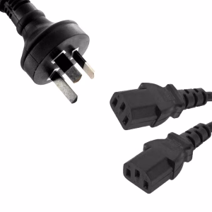 8ware 1m 10amp Y Split Power Cable AU/NZ 3-pin to 2x IEC C13