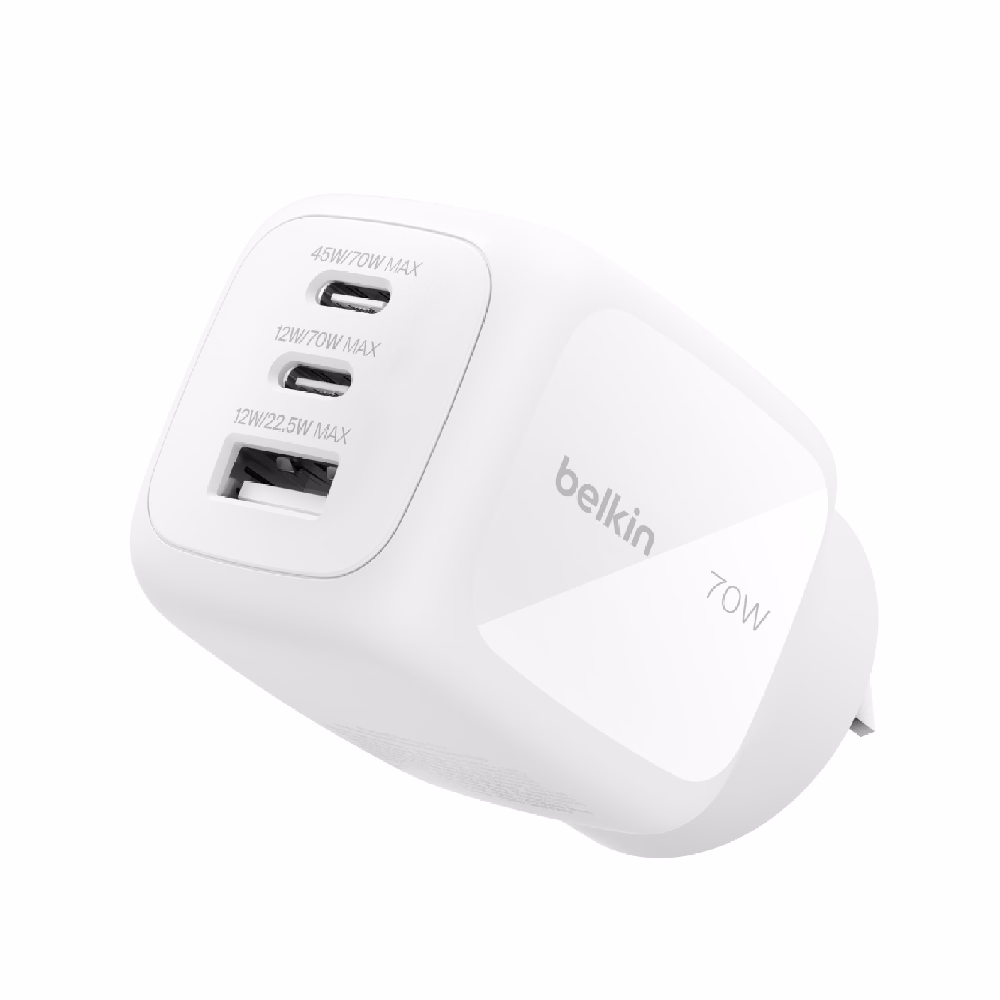 Belkin BoostCharge Pro 70W 3-Port GaN Wall Charger White